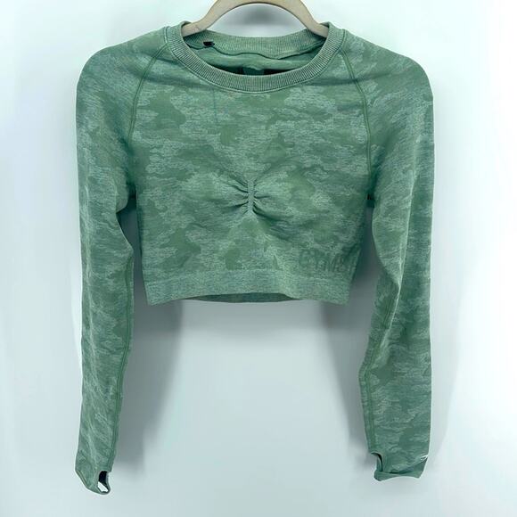Gymshark Adapt Camo athletic stretch long sleeve thumbhole crop gym workout top - Picture 1 of 7